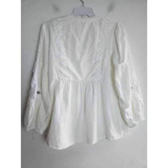 Soft Surroundings White Baby Doll Floral Embroidery Flax/Cotton Blouse sz Small - Picture 2 of 9